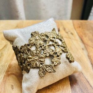 Decorative Pillow with Gold Lace Accent